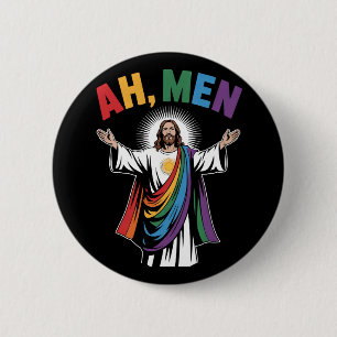 Badge Rond 5 Cm Ah Men Drôle Jésus LGBTQ Fierté Gay Arc-en-ciel