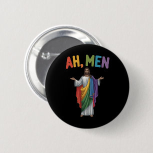 Badge Rond 5 Cm Ah Men drôle LGBT Gay Pride Jésus Drapeau Arc-en-C