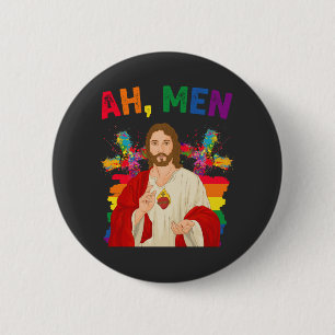 Badge Rond 5 Cm Ah Men Funny LGBT Gay pride Jesus Christian