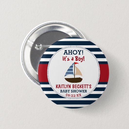 Badge Rond 5 Cm Ahoy C'est un garçon ! Baby shower nautique (Devant & derrière)