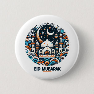 Badge Rond 5 Cm Aïd Moubarak Décoré Croissant Coloré Mosquée Art