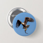 Badge Rond 5 Cm Aigle Bald avec un poisson (Devant & derrière)