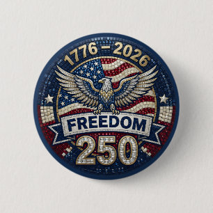 Badge Rond 5 Cm Aigle chauve USA 250 Drapeau patriotique Strass 