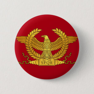 Badge Rond 5 Cm Aigle d'or romain en rouge