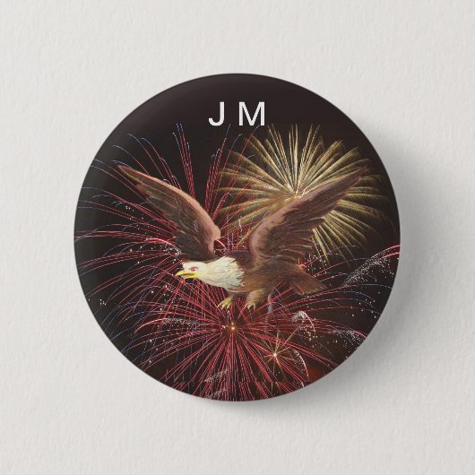 Badge Rond 5 Cm Aigle et feux d'artifice personnalisées Monogramme (Devant)