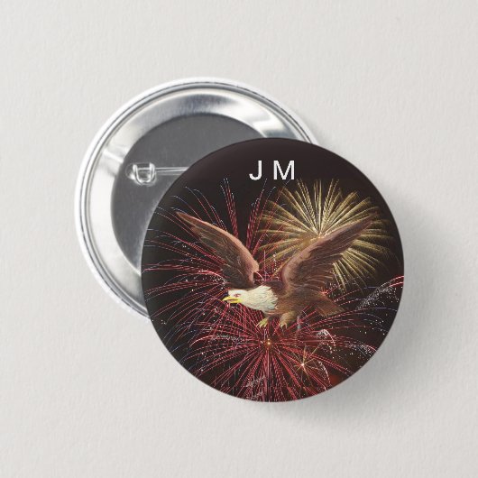 Badge Rond 5 Cm Aigle et feux d'artifice personnalisées Monogramme (Devant & derrière)