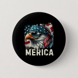 Badge Rond 5 Cm Aigle Mullet Lunettes Merica 4 Juillet Etats-Unis
