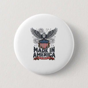 Badge Rond 5 Cm Aigle Patriotique Fabriqué en Amérique Vintage