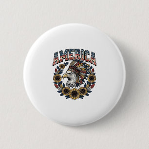 Badge Rond 5 Cm Aigle Patriotique Fleur de Tournesol Vintage Améri