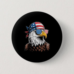 Badge Rond 5 Cm Aigle Patriotique Usa Sungles Bandana 4 juillet