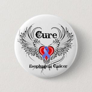 Badge Rond 5 Cm Ailes de tatouage de coeur - Cancer oesophagien de