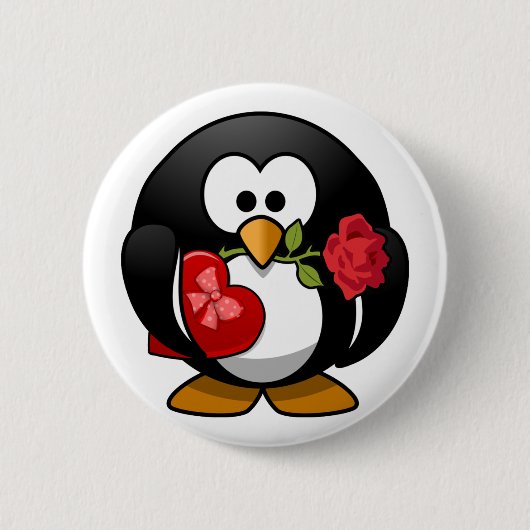 Badge Rond 5 Cm Aimer Pingouin Frappé Avec Cadeaux Valentine (Devant)