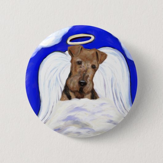Badge Rond 5 Cm Airedale Terrier Angel (Devant)