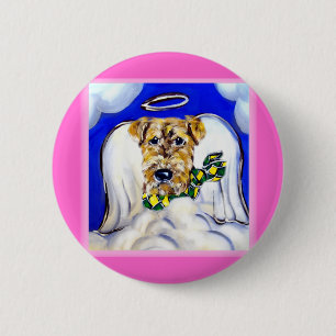 Badge Rond 5 Cm Airedale Terrier Angel