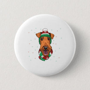 Badge Rond 5 Cm Airedale Terrier dans le casquette de Noël