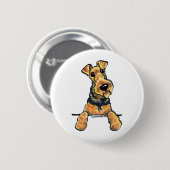 Badge Rond 5 Cm Airedale Terrier Line Art (Devant & derrière)