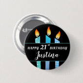 Badge Rond 5 Cm Ajouter Nom et âge Bougies bleues Joyeux cadeau d' (Devant & derrière)