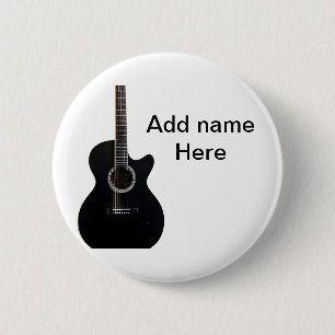 Badge Rond 5 Cm Ajouter votre nom texte brun acoustique guitare éd