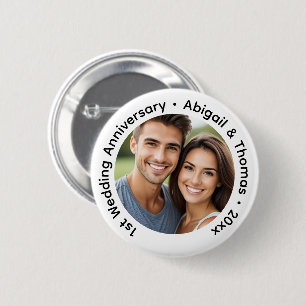 Badge Rond 5 Cm Ajoutez votre propre photo de couple 1er anniversa