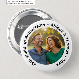 Badge Rond 5 Cm Ajoutez votre propre photo de couple 25e anniversa