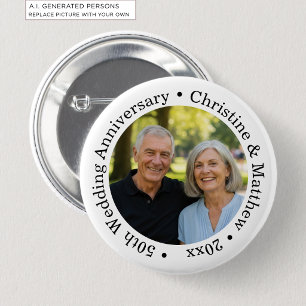 Badge Rond 5 Cm Ajoutez votre propre photo de couple 50e anniversa