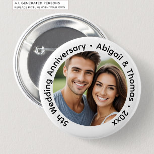 Badge Rond 5 Cm Ajoutez votre propre photo de couple pour le 5ème