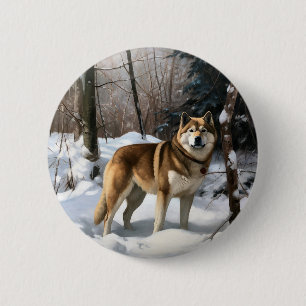 Badge Rond 5 Cm Akita Laisser Neige Noël