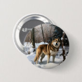 Badge Rond 5 Cm Akita Laisser Neige Noël (Devant & derrière)