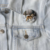 Badge Rond 5 Cm Akita Laisser Neige Noël (En situation)