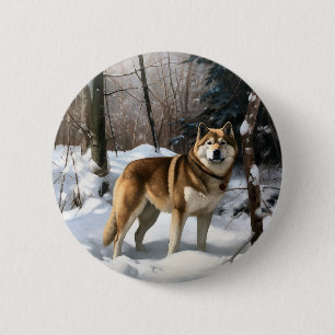 Badge Rond 5 Cm Akita Laissez tomber la neige de Noël