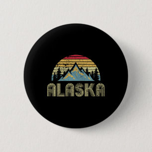 Badge Rond 5 Cm Alaska Tee - Montagnes Rétro Vintage Nature Randon