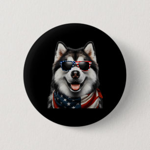 Badge Rond 5 Cm Alaskan Malamute Chien 4 juillet American Incepte