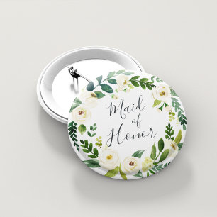 Badge Rond 5 Cm Albâtre Floral Wreath Maid of Honor