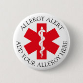Badge Rond 5 Cm Alerte allergique, ajouter votre allergie (Devant)