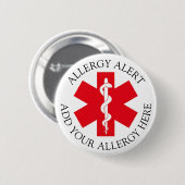 Badge Rond 5 Cm Alerte allergique, ajouter votre allergie (Devant & derrière)