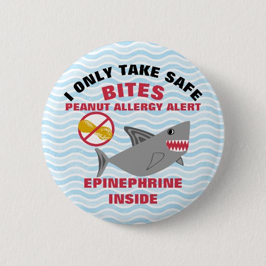 Badge Rond 5 Cm Alerte d'allergie d'arachide de requin (Devant)