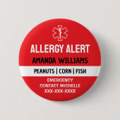Badge Rond 5 Cm Alerte d'allergie rouge personnalisée (Devant)