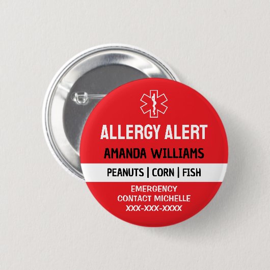 Badge Rond 5 Cm Alerte d'allergie rouge personnalisée (Devant & derrière)