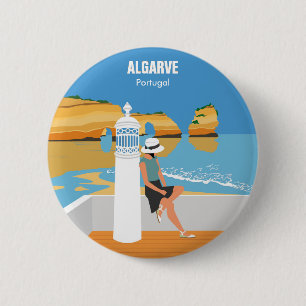 Badge Rond 5 Cm Algarve plage fille voyage vintage style