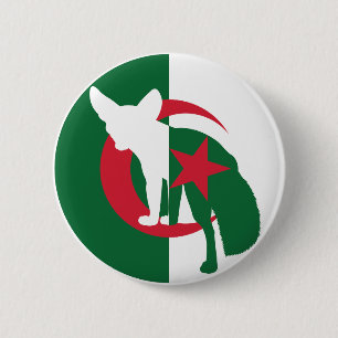 Badge Rond 5 Cm Algérie Fennec Fox Algérien Drapeau animal nationa