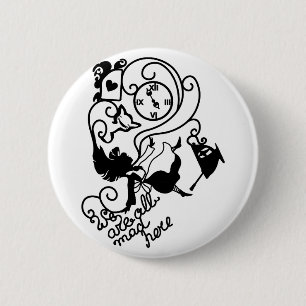 Badge Rond 5 Cm Alice au pays des merveilles. Illustration silhoue