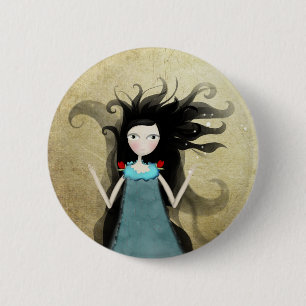 Badge Rond 5 Cm Alice au pays des merveilles robe bleue fleurs rou