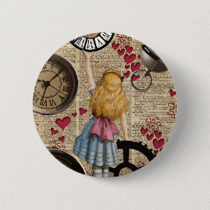 Badge Rond 5 Cm Alice au pays des merveilles voyageant à temps