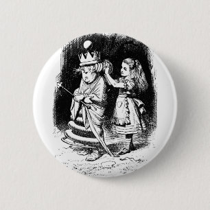 Badge Rond 5 Cm Alice avec la reine blanche