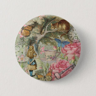 Badge Rond 5 Cm Alice Chat du Cheshire Jardin de l'Arbre Wonderlan