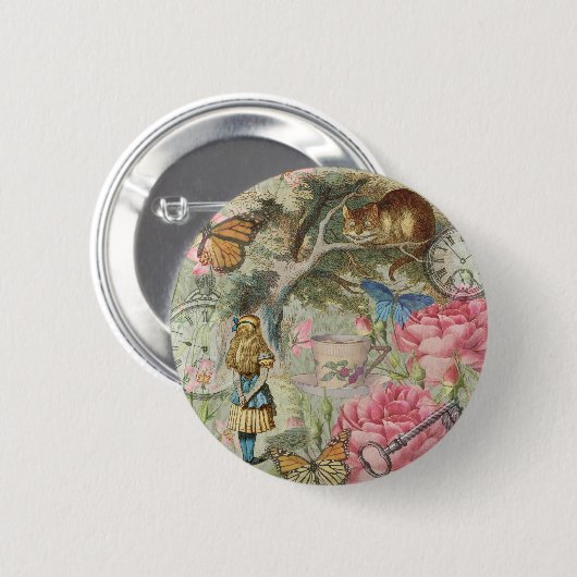 Badge Rond 5 Cm Alice Cheshire Chat Wonderland Tree Garden (Devant & derrière)