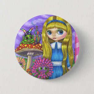 Badge Rond 5 Cm Alice dans le pays des merveilles et le bouton de