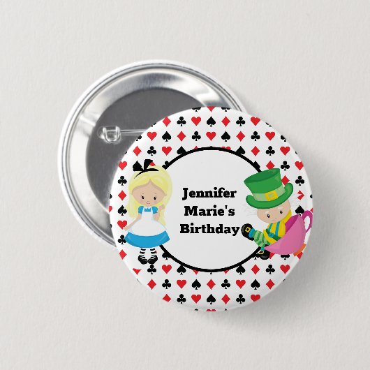 Badge Rond 5 Cm Alice in Wonderland Card Deck Anniversaire de enfa (Devant & derrière)