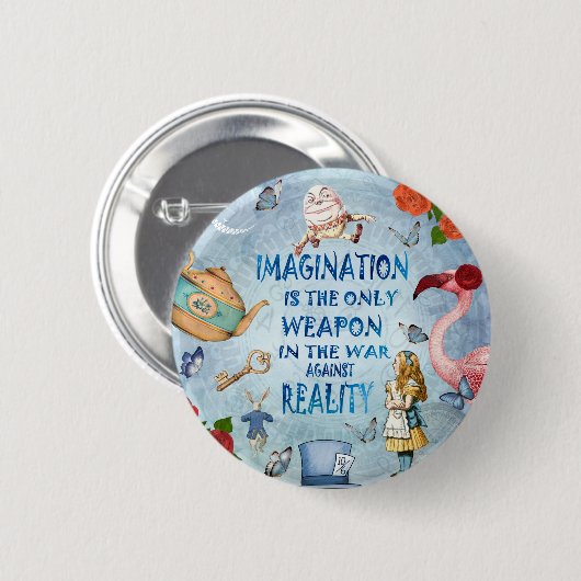 Badge Rond 5 Cm Alice In Wonderland Citation - Imagination (Devant & derrière)