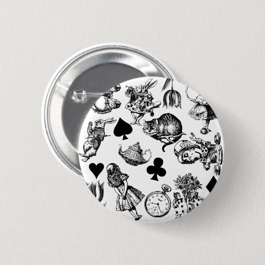 Badge Rond 5 Cm Alice White Rabbit Wonderland Classic (Devant & derrière)